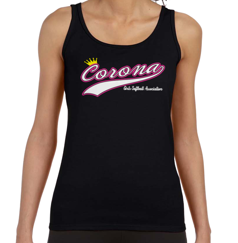 Corona Softball Softstyle Women's Fitted Tank Top - Black (Style 4)
