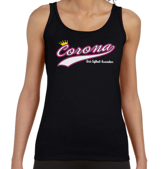 Corona Softball Softstyle Women's Fitted Tank Top - Black (Style 4)