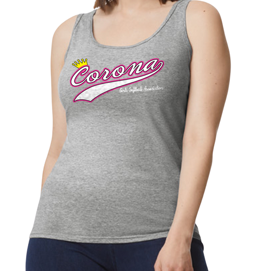 Corona Softball Softstyle Women's Fitted Tank Top - Gray (Style 3)