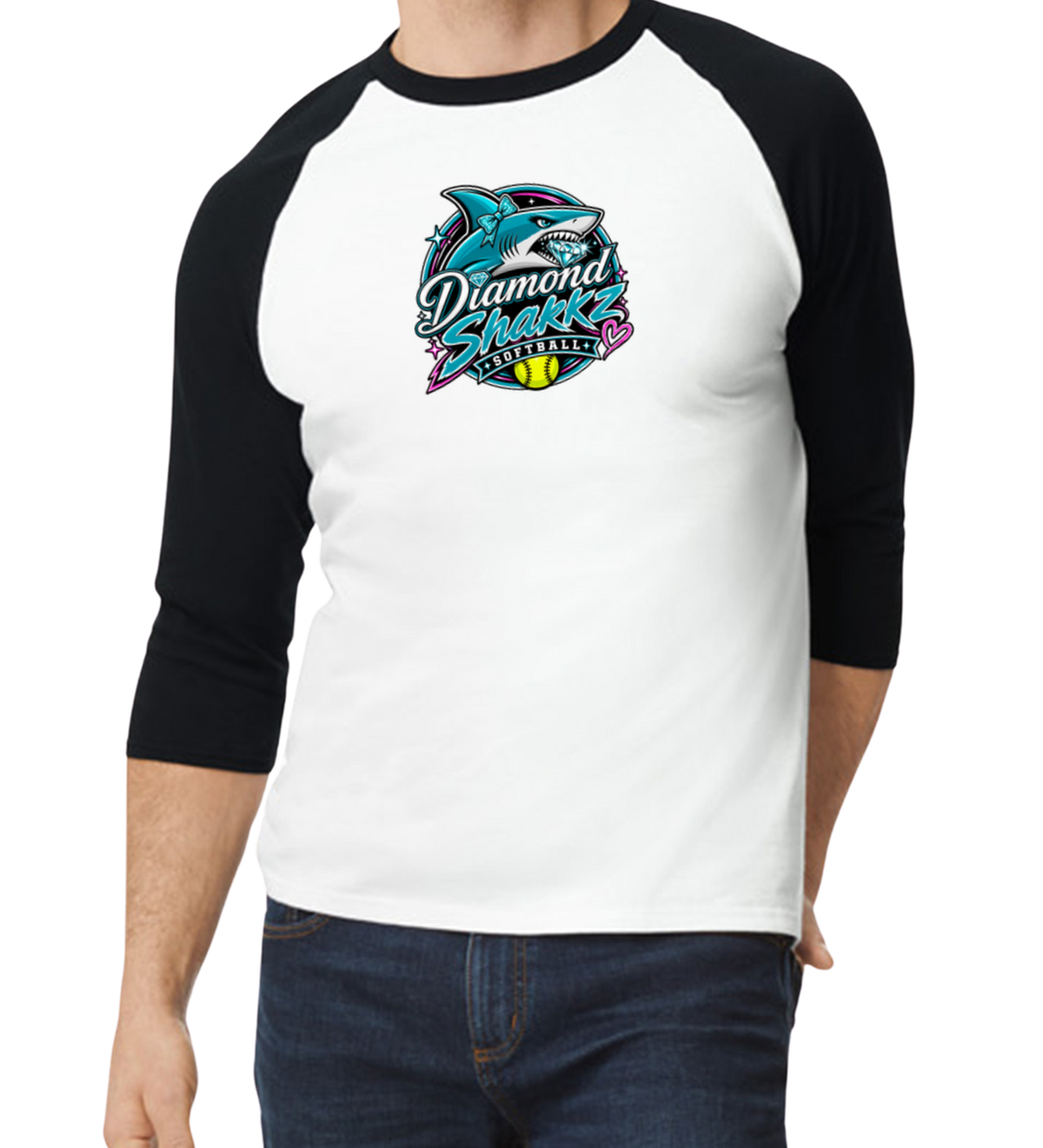 Diamond Sharkz Raglan 3/4 Sleeve T-Shirt - Black/White