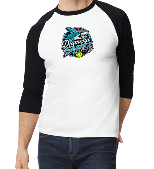 Diamond Sharkz Raglan 3/4 Sleeve T-Shirt - Black/White