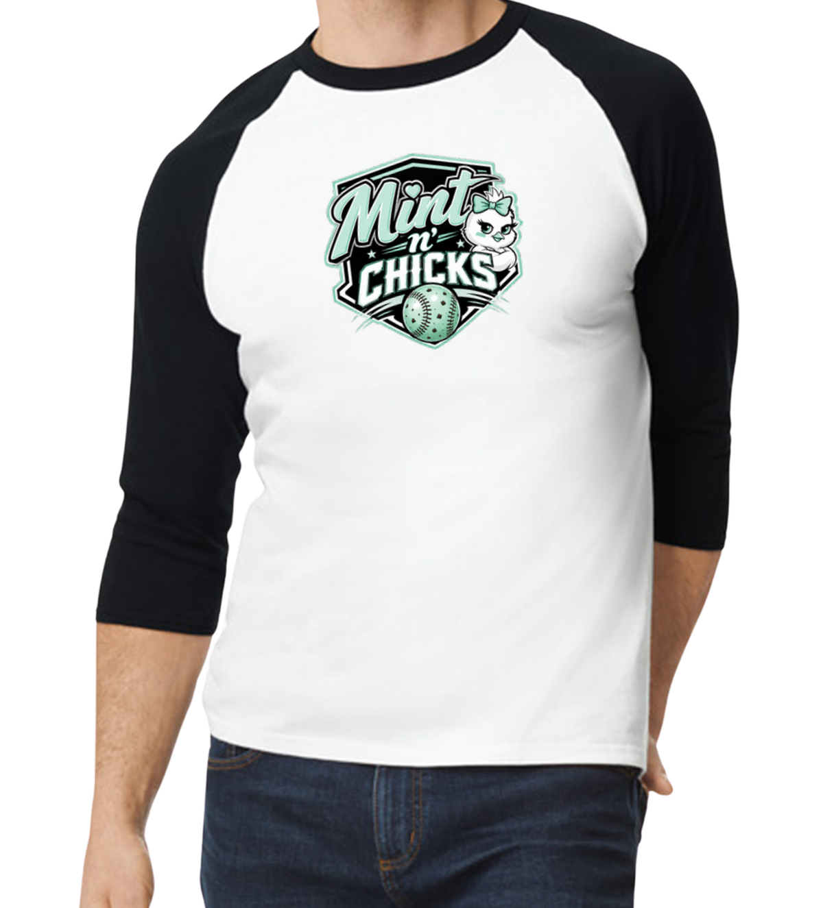 Mint N' Chicks Raglan 3/4 Sleeve T-Shirt - Black/White