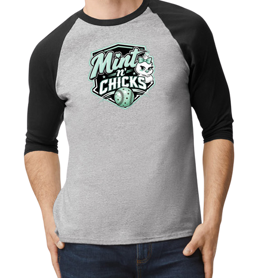 Mint N' Chicks Raglan 3/4 Sleeve T-Shirt - Black/Gray