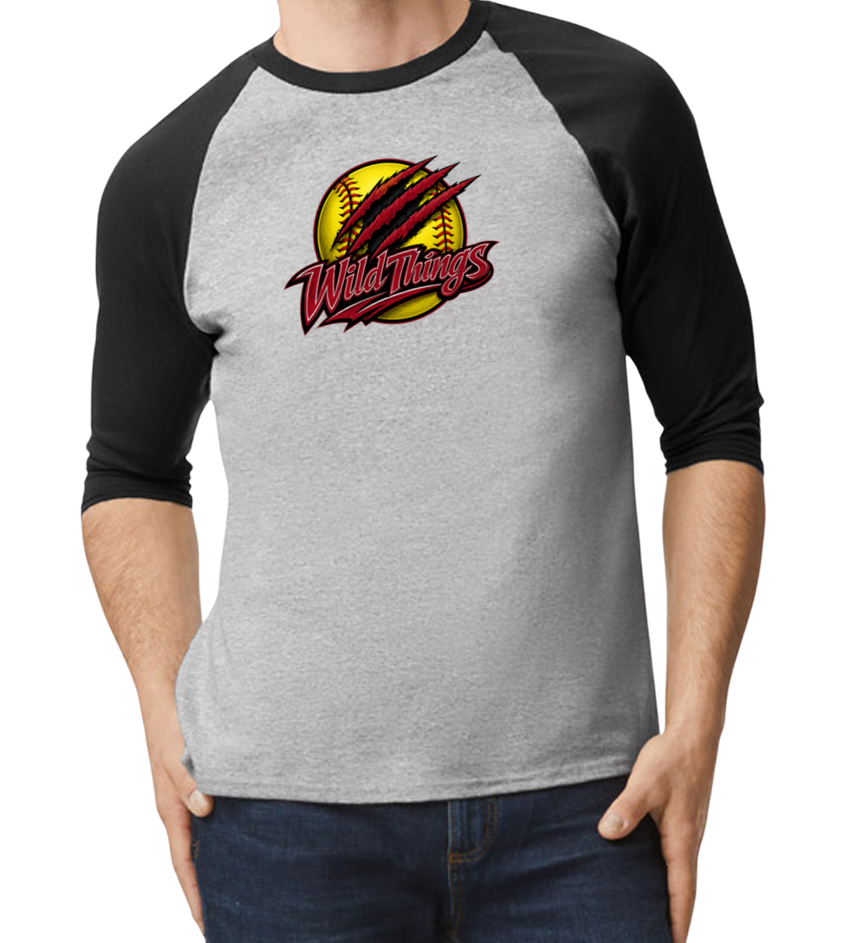 Wild Things Raglan 3/4 Sleeve T-Shirt - Black/Gray