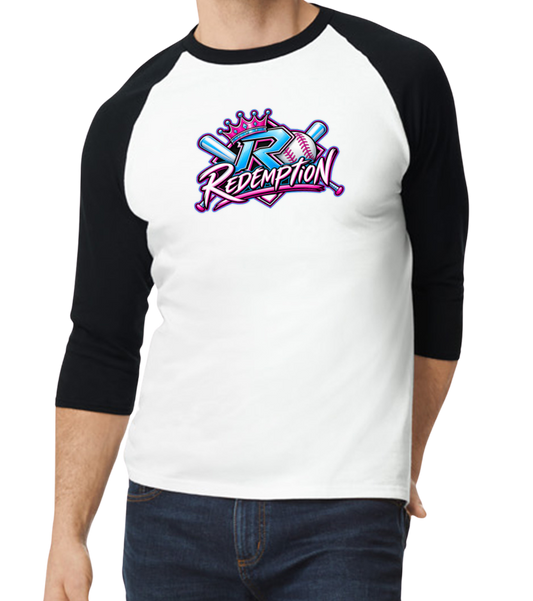 Redemption Raglan 3/4 Sleeve T-Shirt - Black/White