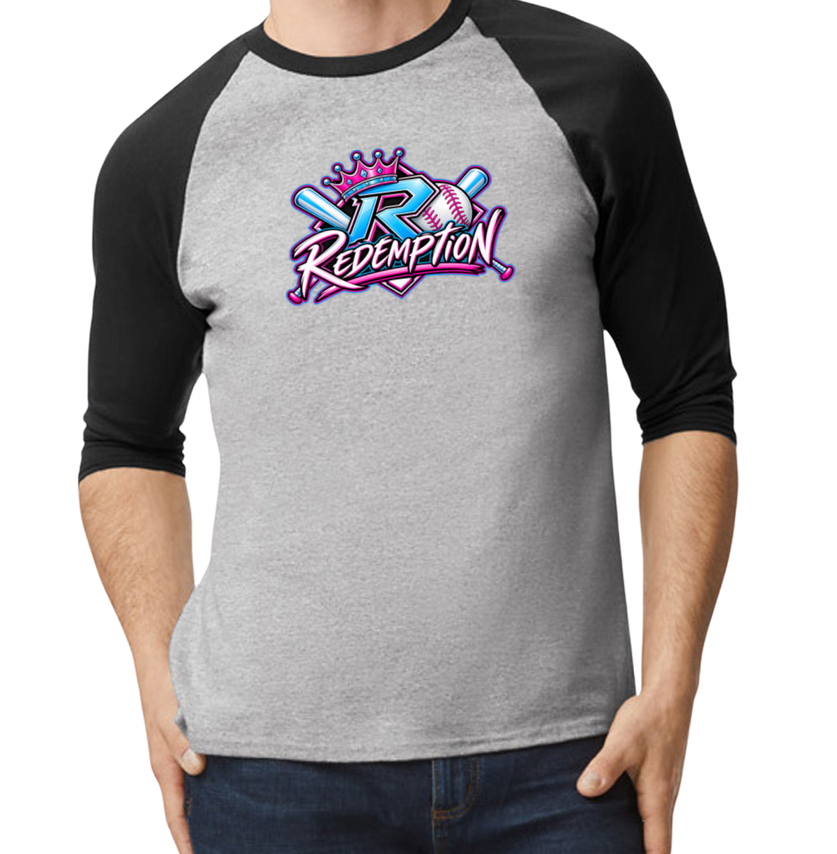 Redemption Raglan 3/4 Sleeve T-Shirt - Black/Gray