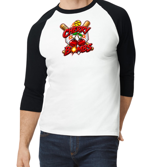 Cherry Bombs Raglan 3/4 Sleeve T-Shirt - Black/White