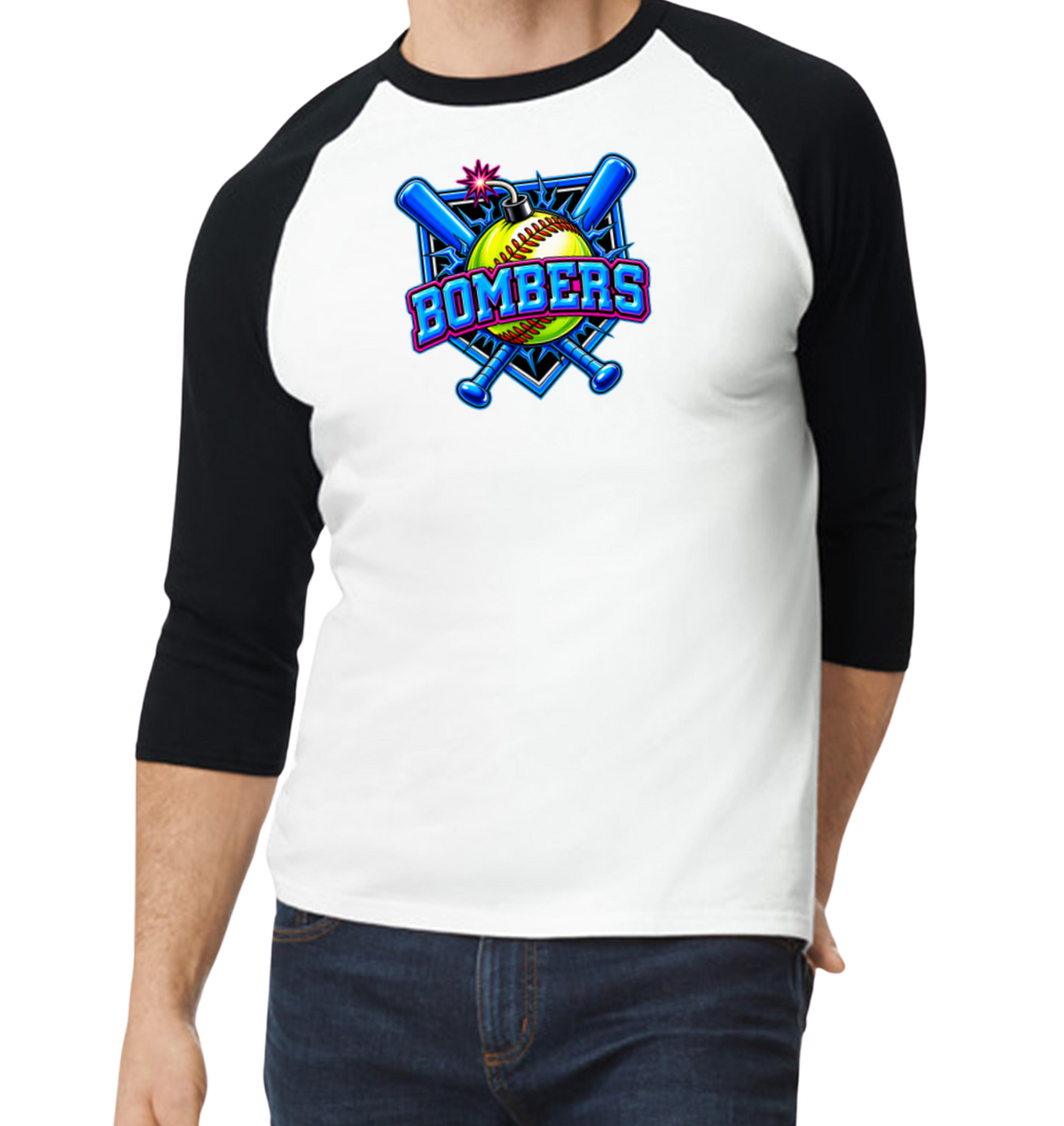 Bombers Raglan 3/4 Sleeve T-Shirt - Black/White