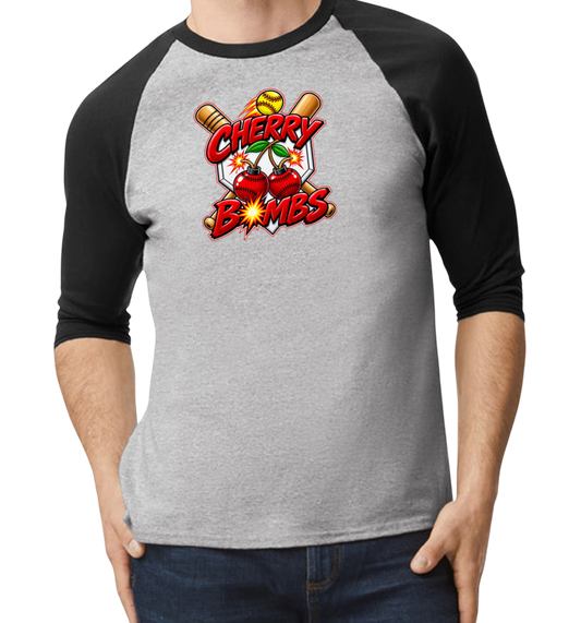 Cherry Bombs Raglan 3/4 Sleeve T-Shirt - Black/Gray