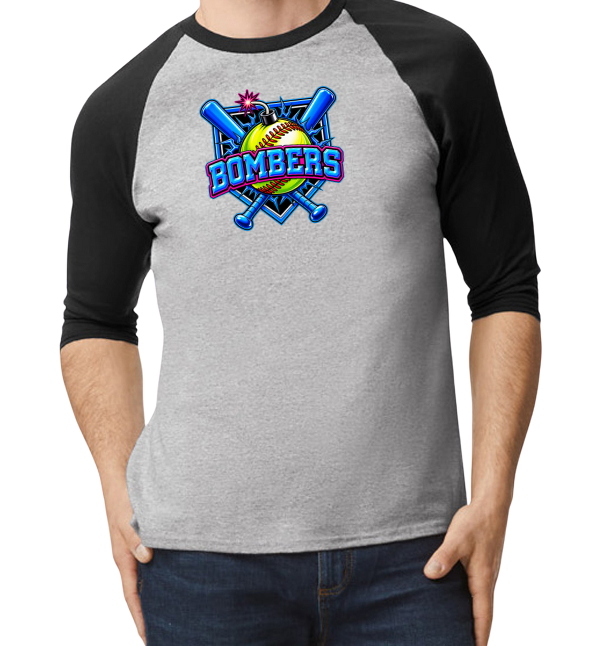 Bombers Raglan 3/4 Sleeve T-Shirt - Black/Gray