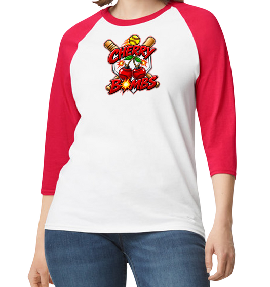 Cherry Bombs Raglan 3/4 Sleeve T-Shirt - Red/White