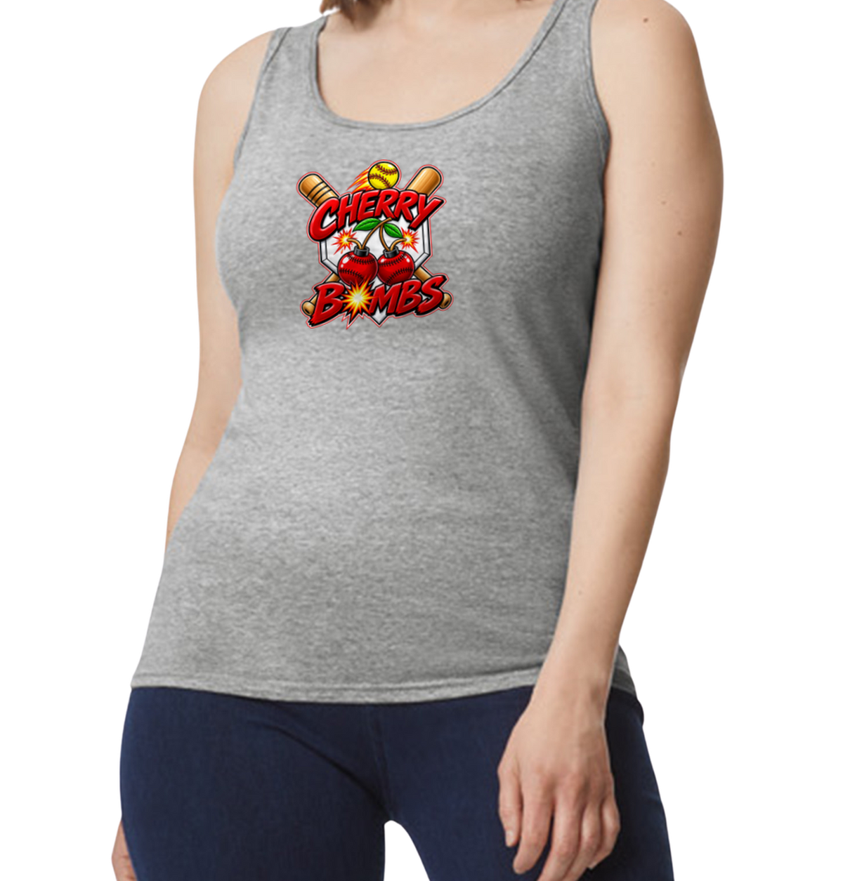 Cherry Bombs Softstyle Women's Fitted Tank Top - Gray