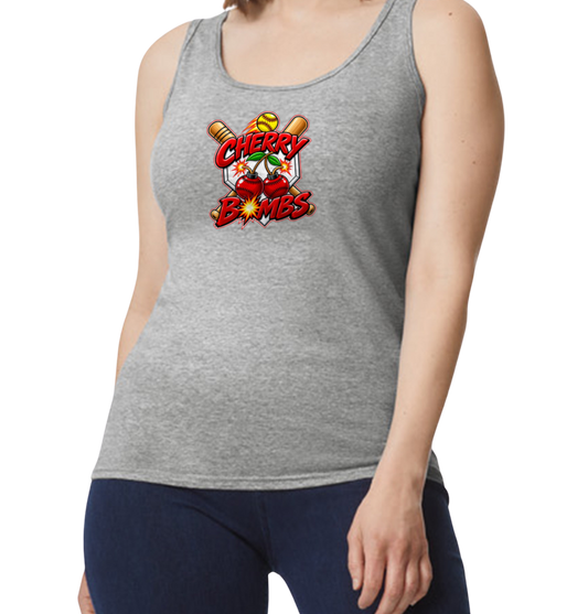 Cherry Bombs Softstyle Women's Fitted Tank Top - Gray