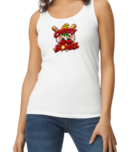 Cherry Bombs Softstyle Women's Fitted Tank Top - White