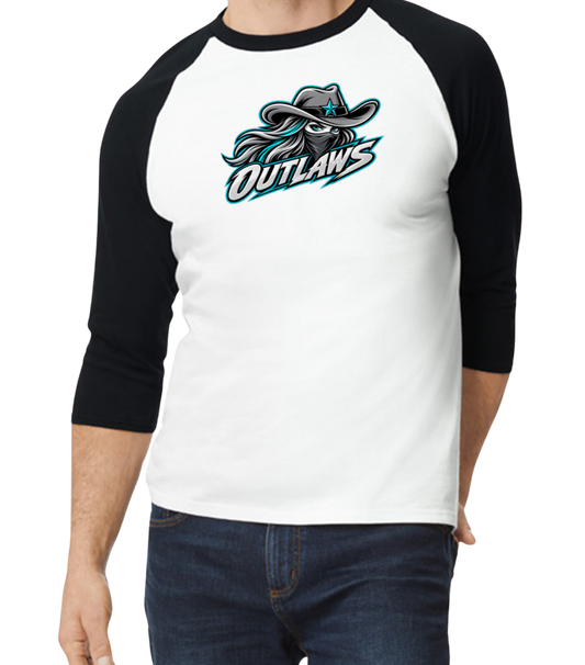 Outlaws Raglan 3/4 Sleeve T-Shirt - Black/White