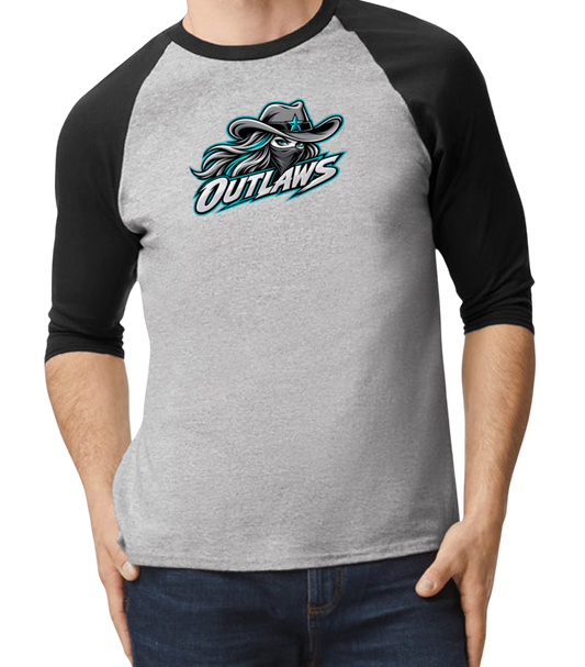 Outlaws Raglan 3/4 Sleeve T-Shirt - Black/Gray