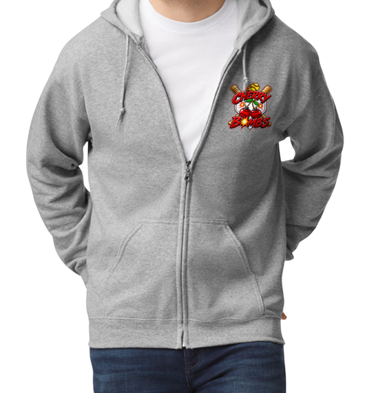 Cherry Bombs Zip-Up Hoodie - Gray