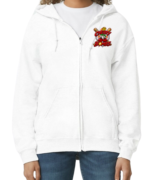 Cherry Bombs Zip-Up Hoodie - White