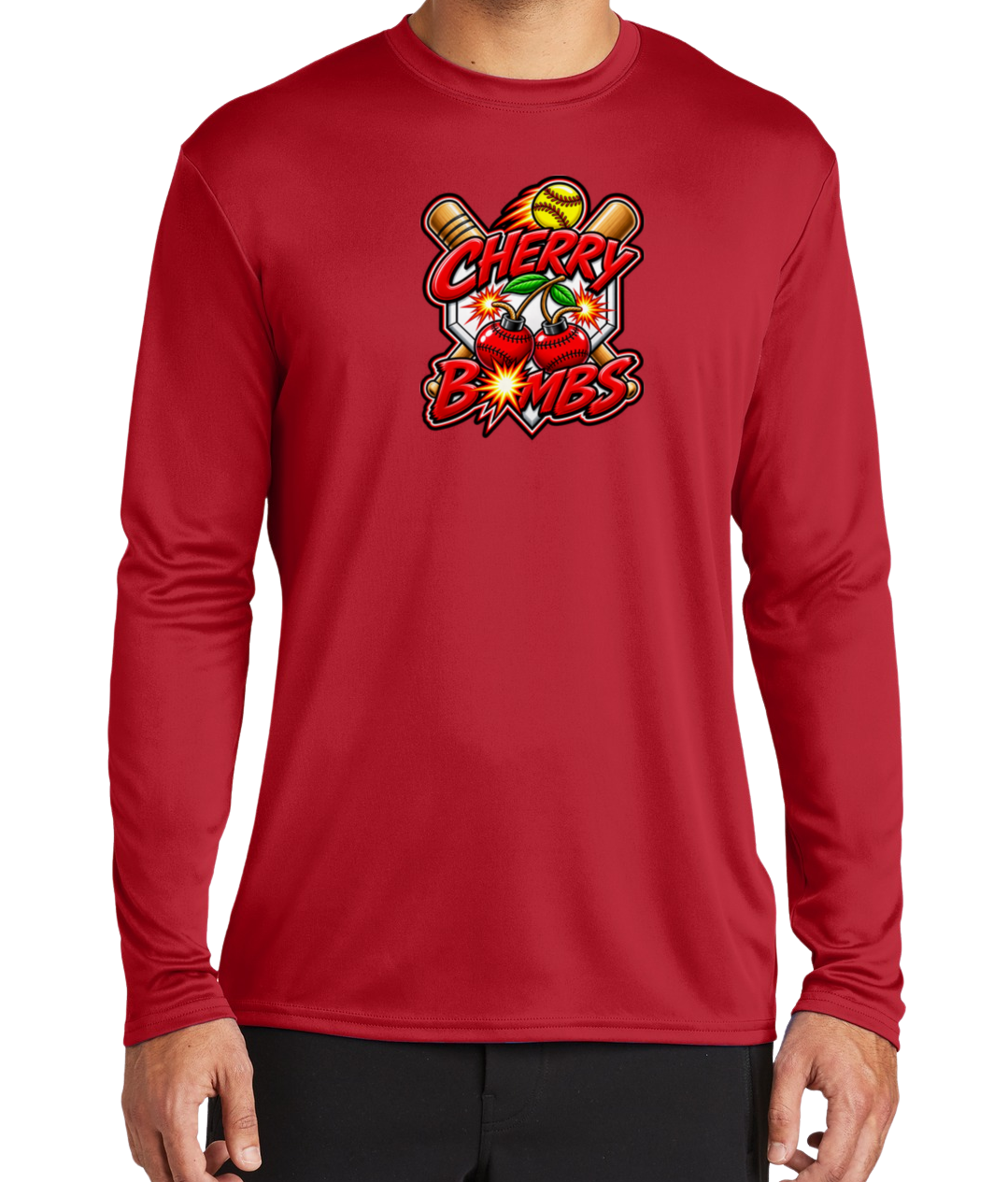 Cherry Bombs Dryfit Long Sleeve Shirt - Red