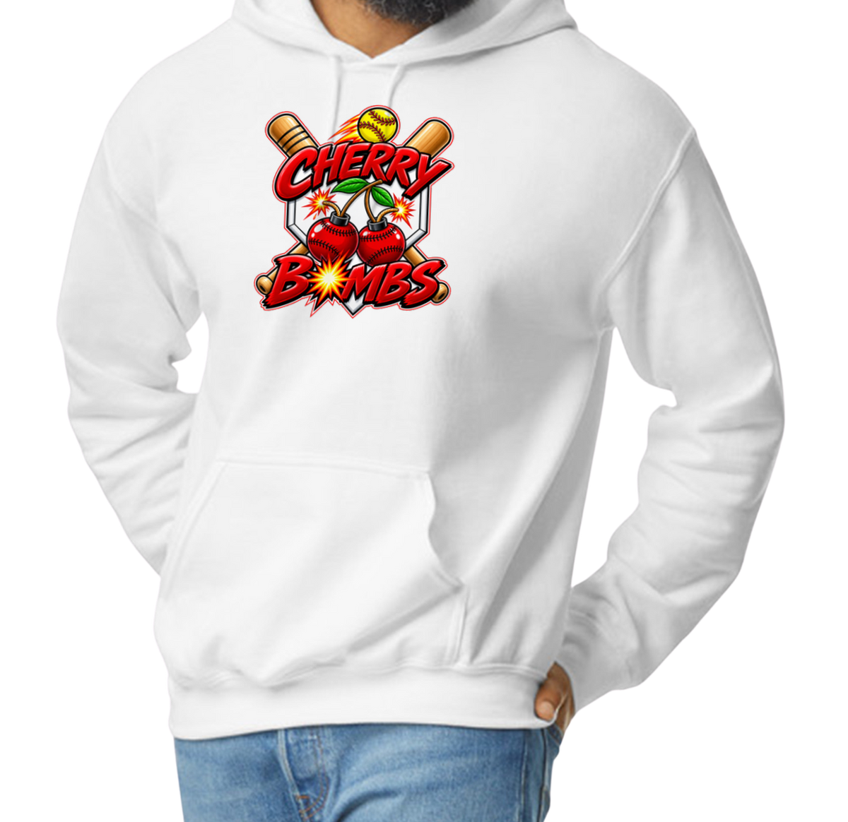 Cherry Bombs Pullover Hoodie - White