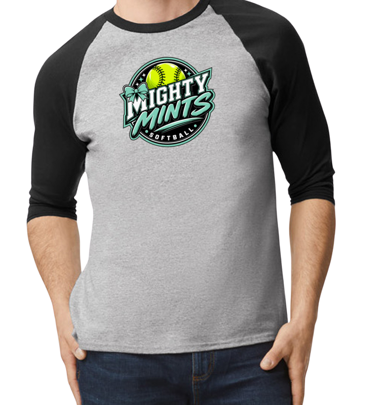 Mighty Mints Raglan 3/4 Sleeve T-Shirt - Black/Gray