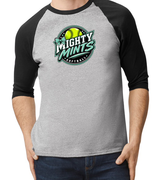 Mighty Mints Raglan 3/4 Sleeve T-Shirt - Black/Gray