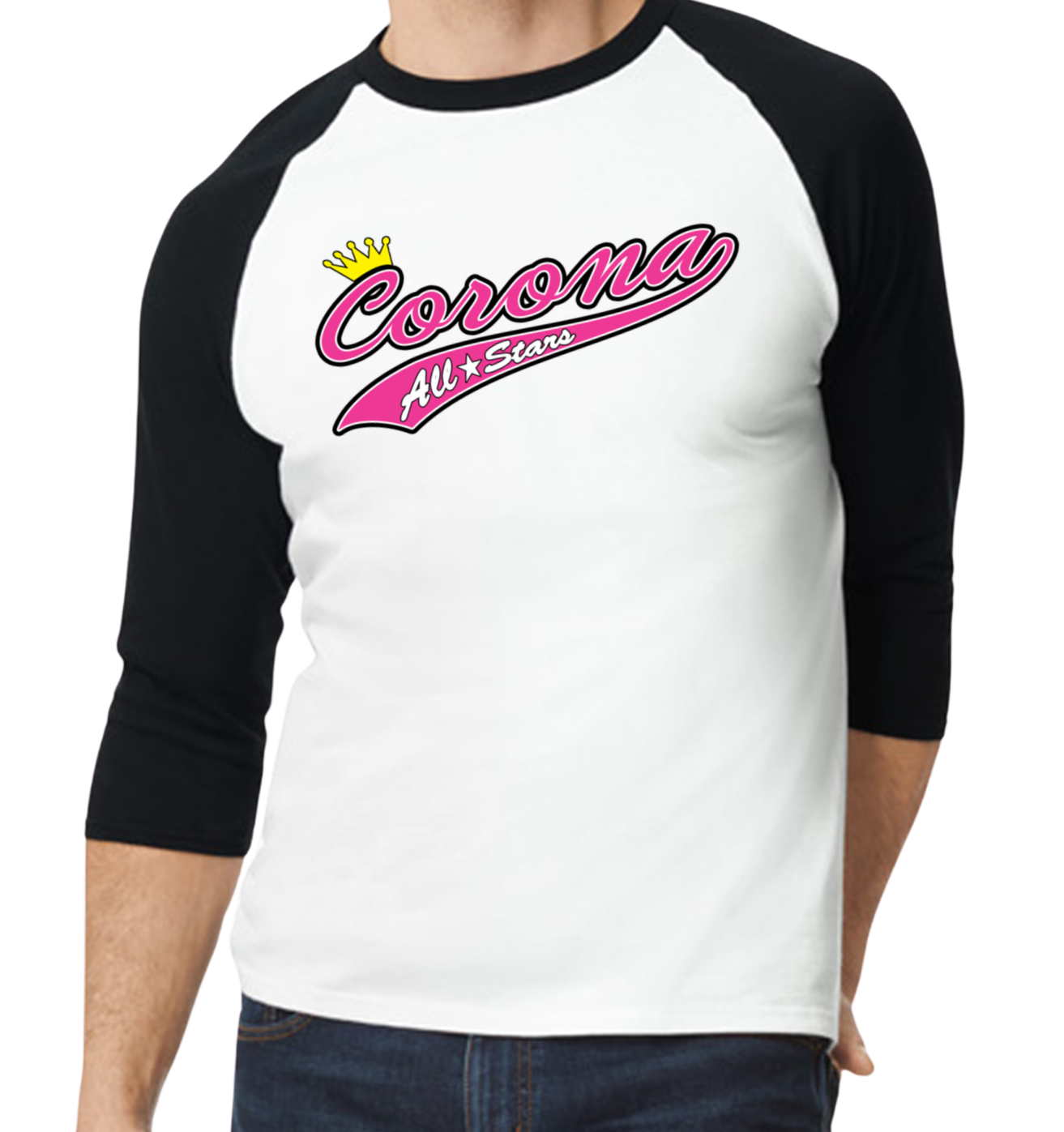 Corona All Stars Raglan 3/4 Sleeve T-Shirt - Black/White (Style 1)