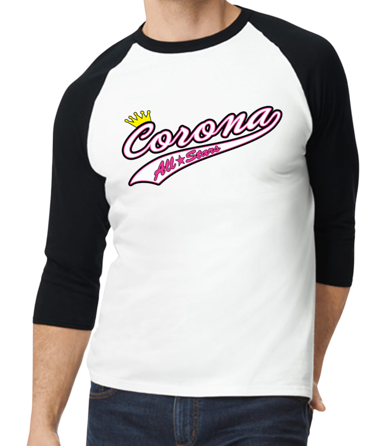 Corona All Stars Raglan 3/4 Sleeve T-Shirt - Black/White (Style 2)