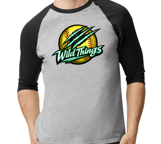 Wild Things Raglan 3/4 Sleeve T-Shirt - Black/Gray