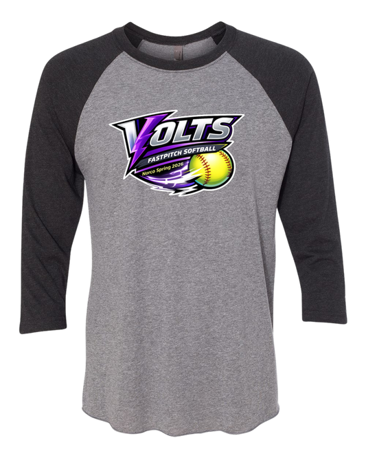 Volts Raglan 3/4 Sleeve T-Shirt - Black/Gray