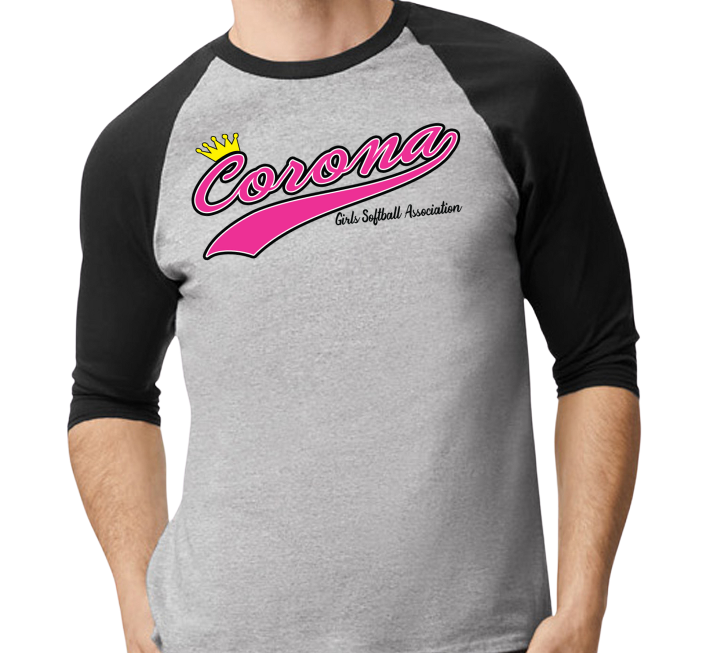 Corona Softball Raglan 3/4 Sleeve T-Shirt - Black/Gray (Style 1)