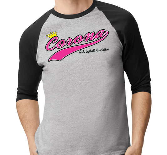 Corona Softball Raglan 3/4 Sleeve T-Shirt - Black/Gray (Style 1)