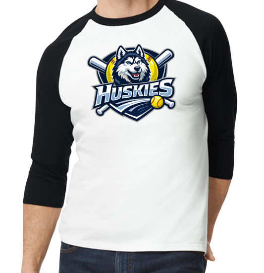 Huskies Raglan 3/4 Sleeve T-Shirt - Black/White