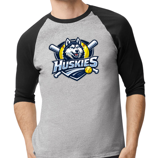 Huskies Raglan 3/4 Sleeve T-Shirt - Black/Gray