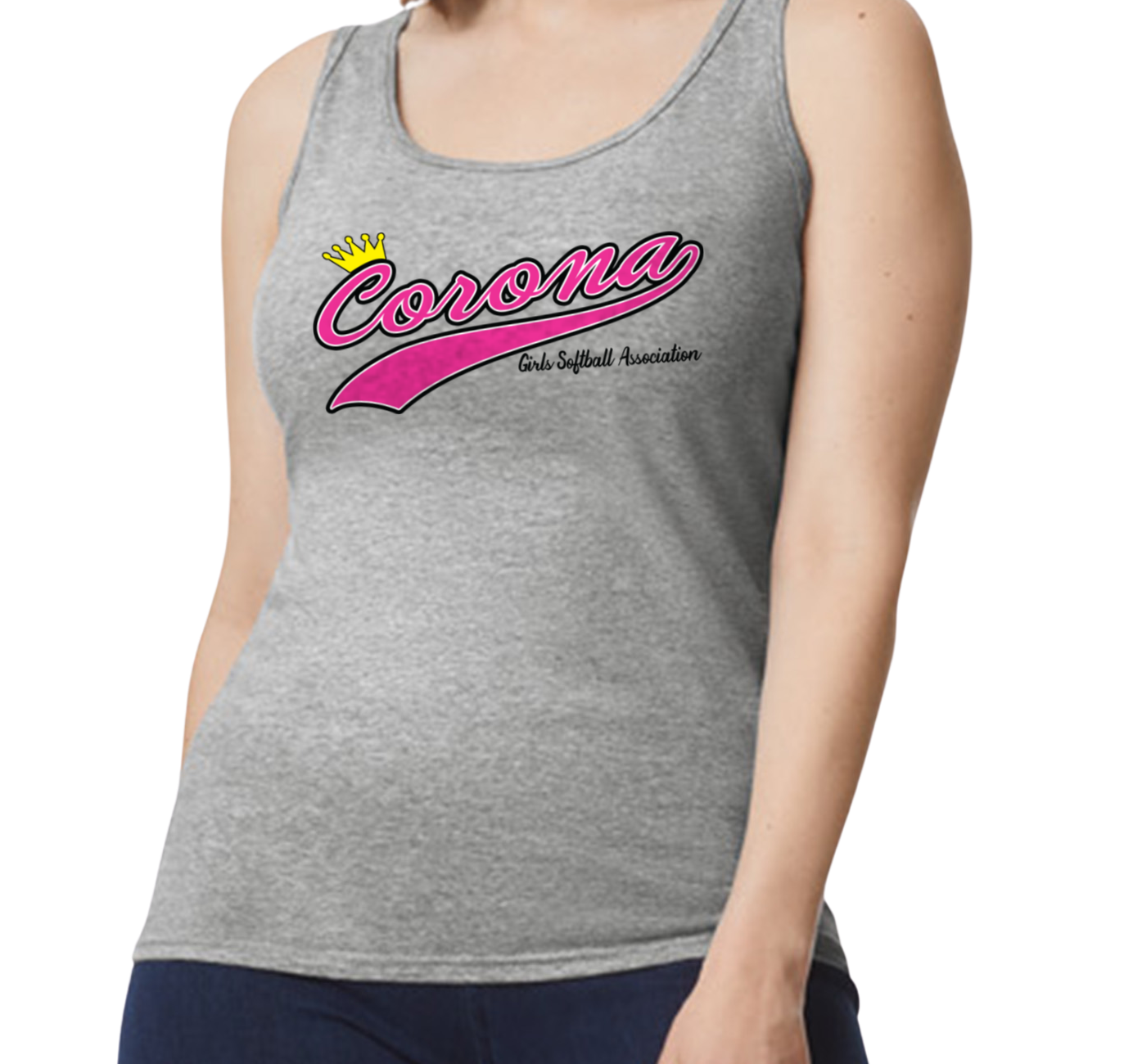 Corona Softball Softstyle Women's Fitted Tank Top - Gray (Style 1)