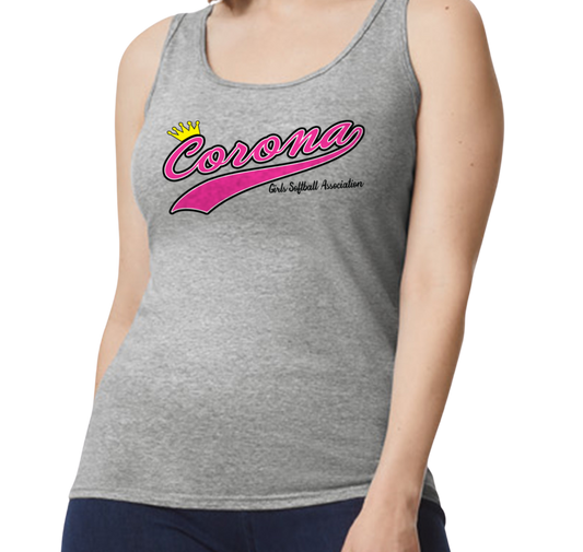 Corona Softball Softstyle Women's Fitted Tank Top - Gray (Style 1)