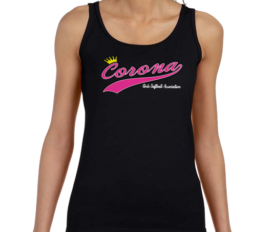 Corona Softball Softstyle Women's Fitted Tank Top - Black (Style 1)
