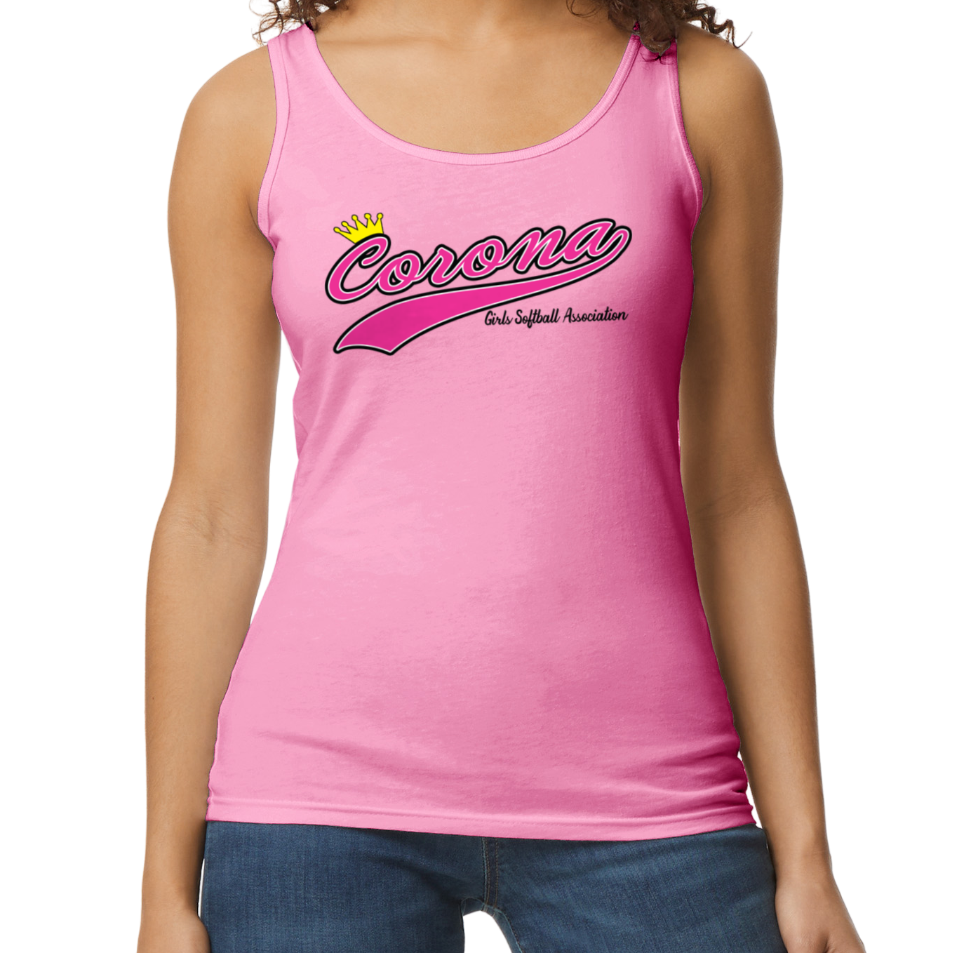 Corona Softball Softstyle Women's Fitted Tank Top - Pink (Style 1)