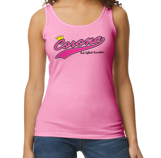 Corona Softball Softstyle Women's Fitted Tank Top - Pink (Style 1)