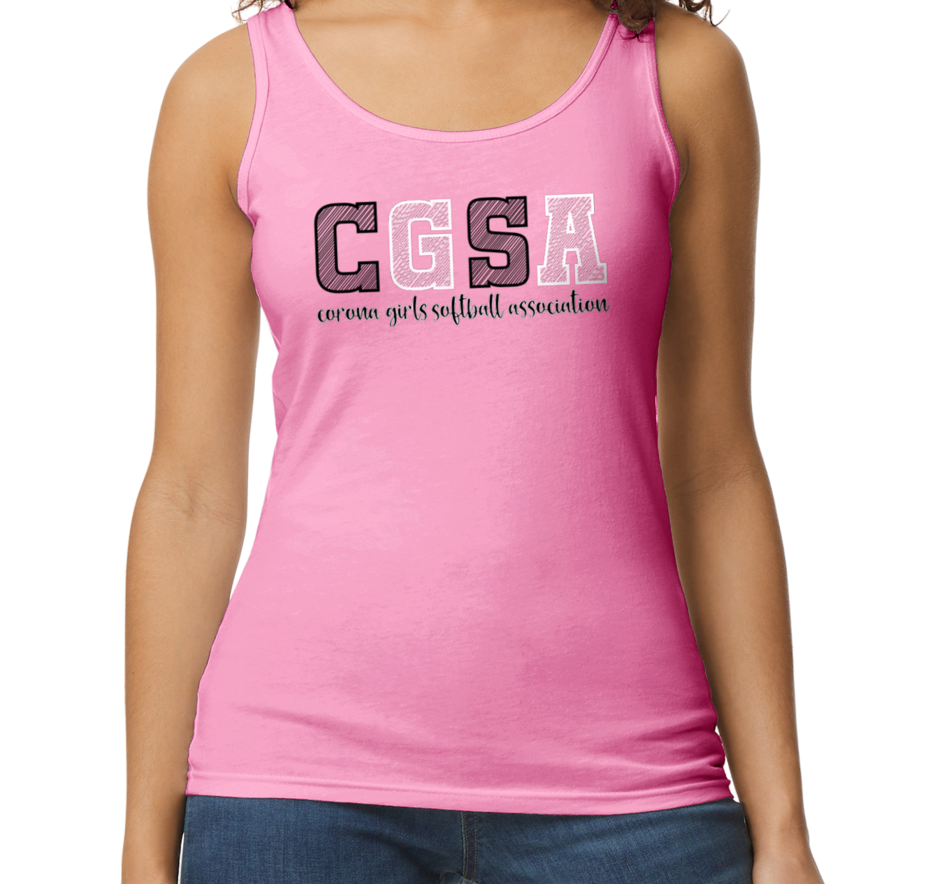 Corona Softball Softstyle Women's Fitted Tank Top - Pink (Style 2)
