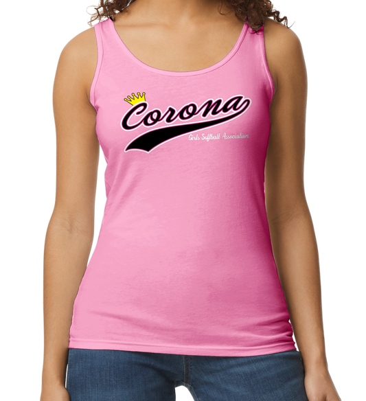 Corona Softball Softstyle Women's Fitted Tank Top - Pink (Style 3)
